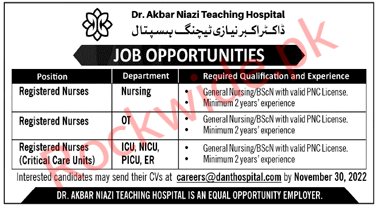 DR Akber Niazi Teaching Hospital Jobs